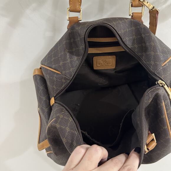 Rioni Aristo Brown Large Boston Bag Brown Logo Double handles and Crossbody Ital - Picture 4 of 9